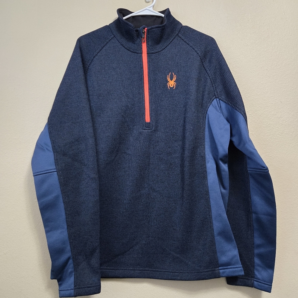 SPYDER Mens Sweater Outbound Large 1/4 Zip Pullover‎ Fleece Jacket Orange Blue